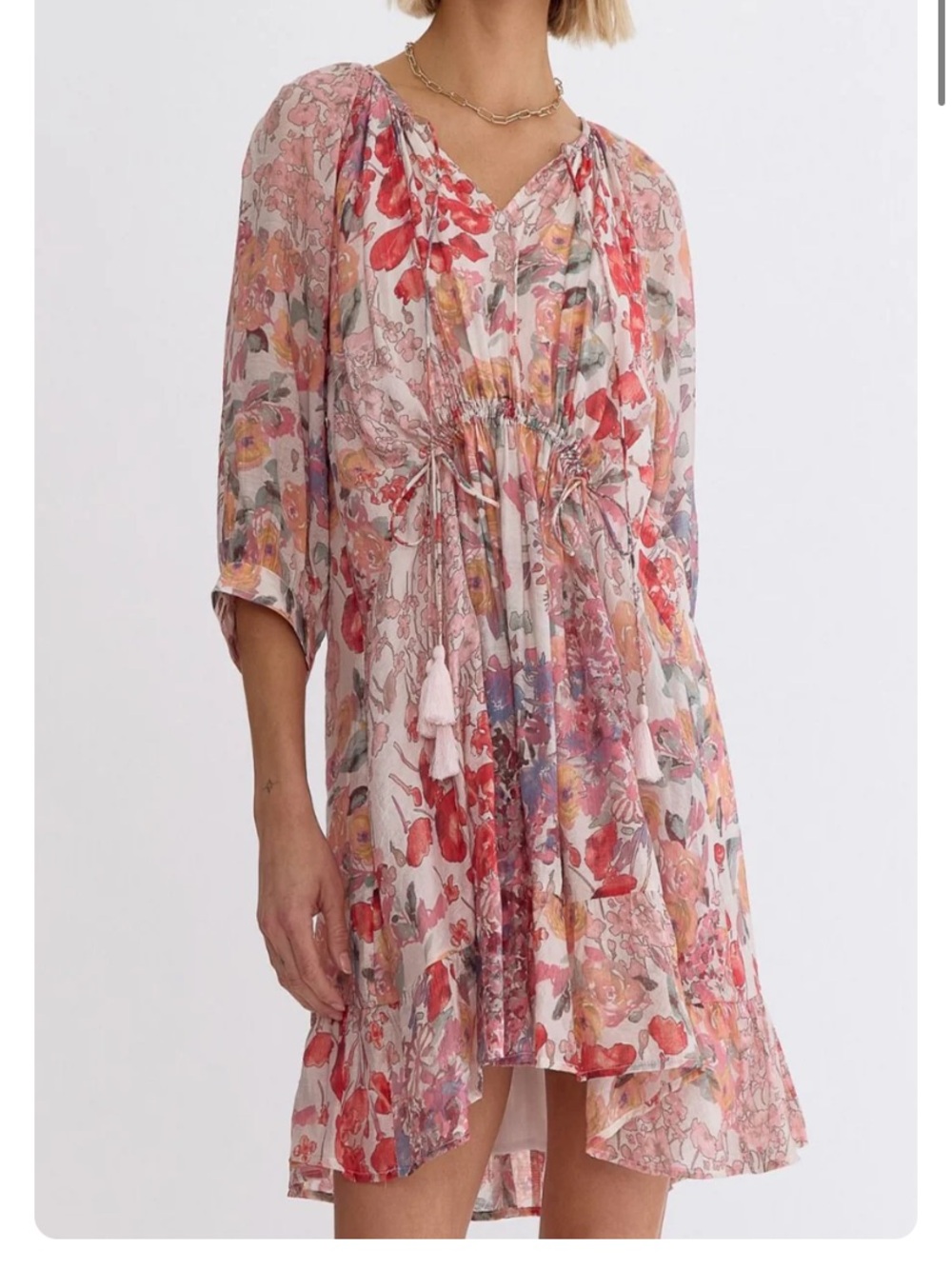 entro Pink and Red Floral Tie-Front Dress